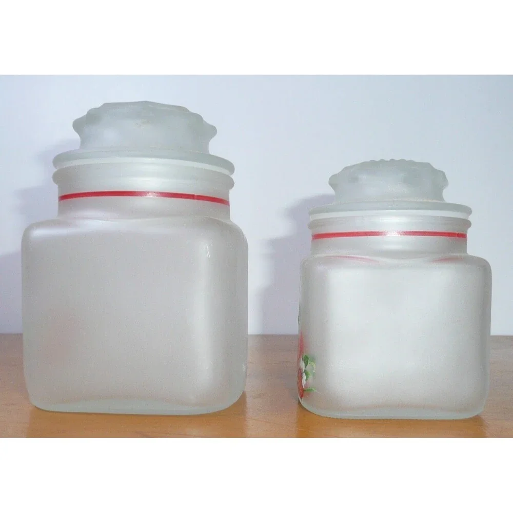 Vintage Anchor Hocking Strawberry Canister Set, 4 Piece Frosted/Satin Glass